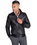 D'Arienzo Bomber Cuir Noir Homme Blouson Motard Véritable Cuir Made in Italy 107 Noir/46/S