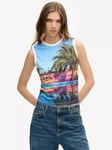 Superdry Sub Print Vest Top, Palm Blue Aop