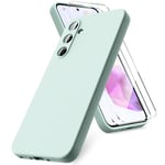 Vansdon Coque Compatible avec Samsung Galaxy A35 5G, 2 Film de Protection en Verre trempé, Housse Souple en TPU en Silicone Liquide, Housse en Caoutchouc Antichoc - Menthe