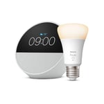 Echo Spot | Blanc + Philips Hue White, ampoule connectée LED E27, fonctionne avec Alexa - Kit de démarrage Maison connectée