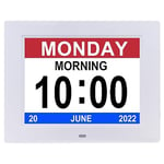 Digital Day Calendar Clock 8 Inch 12 Alarms Non-Abbreviations Day & Month Digital Clock for Elderly Dementia Alzheimer Vision Impaired Memory Loss