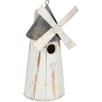 Relaxdays - Mangeoire à oiseaux décorative, bois, design moulin à vent, jardin, balcon, hlp : 32x13,5x13,5 cm, blanc/gris