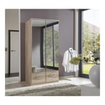 Armoire penderie DINGLE 2 portes miroirs 2 tiroirs largeur 91 chêne