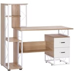 Computer Desk 2 Drawers Multi-Shelves Study Workstation