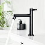 Ulytid Robinet Eau Froide Uniquement, Robinet Lave Main Eau Froide Noir, Robinet Salle Bain avec Mousseur Amovible, Mitigeur Lavabo Acier Inoxydable avec Hauteur Sous Bec 113 mm pour WC Invités