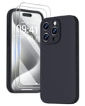 GOODVISH 3 in 1 Case for iPhone 15 Pro Case, [2X HD Screen Protector][Upgraded Camera Protection]Shockproof Silicone Soft Microfiber Lining Smooth Protective Slim Phone Case Cover 6.1", Midnight Black