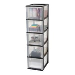 Iris Ohyama, Tour de Rangement Plastique, 5 Grands Tiroirs, Noir, Ouverture Facile, Format A4, A5 & A6, Meuble, Organisateur, pour Bureau, Fourniture Scolaire, Papeterie, Sans BPA, OCH-2500