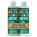 Faith In Nature Natural Coconut Shampoo and Conditioner Set, Hydrating, Vegan & Cruelty Free, No SLS or Parabens, For Normal to Dry Hair, 2 x 400ml