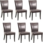 Lot de 6 chaises de salle à manger Chesterfield av rivets, similicuir brun foncé, pieds foncés