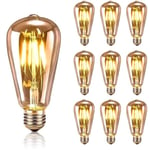 10-pack LED Vintage Ljuskälla Retro Stil 4W E27 Antik Dekorativ Lampa Varm Vit 2200K, Bärnstensglas för Restaurang Café Bar