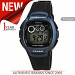 Casio Mens Digital Watch|Resin Strap|Water Resistant|Dual Time|Black|W-210-1BVES