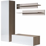 Ensemble de Meubles tv Mur de Rangement Meuble salon Suspendu Modèle Luke 1E Sonoma mat et Blanc brillante