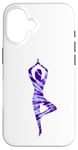 Coque pour iPhone 16 Violet tie-dye pose arbre yoga