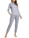 Aseniza Pyjama Femme Hiver Ensemble Pyjamas Femmes Coton,Survêtement Femme Ensemble Manche Longue Haut à Rayure