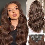 Hår Extensions, 7PCS Clip in Hair Extension, 20 Inch Chestnut Brown Long Wavy Natural Soft Thick Hairpieces for Women...