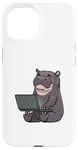 Coque pour iPhone 15 Hippopotame travaillant sur un ordinateur portable Animaux