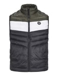 JACK & JONES Men's Quilted Puffer Gilet – Full Zip Quilted Sleeveless Jacket with High Neck Lightweight Jacket, Black/White Colour, Size- L