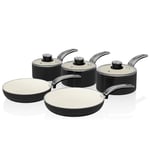 Swan Retro Saucepans & Frying Pans 5 Piece Set with Glass Lid,Black-SWPS5020BN