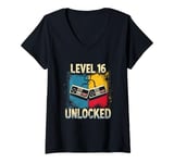 Womens Level 16 UNLOCKED Retro Gaming Vintage Level 16 V-Neck T-Shirt