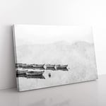 Big Box Art Boats on a Placid Lake Painting Canvas Wall Art Print Ready to Hang Picture, 76 x 50 cm (30 x 20 Inch), White, Grey