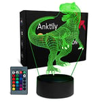 Veilleuse Dinosaure 3D Lampe Illusion pour Enfant Garçons Filles, 16 Changement de Couleur Decor Lampe avec Télécommande, Jouets et Cadeaux d'Anniversaire Enfant