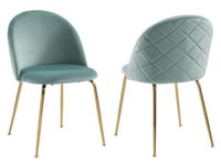 Lot de 2 chaises - Velours et acier inoxydable doré - Vert sauge - MELBOURNE