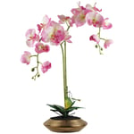 Leaf Design 70cm Artificial Orchid Light Pink with Gold Dish Ceramic Planter
