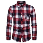 RIQWOUQT Homme Chemise Fleurie Manches Longues,Rouge Et Noir Et Blanc Plaid Personnalité Vêtements pour Hommes Tops Chemise Formelle pour Hommes Tops Casual Business Plaid Impression À Manches Lon