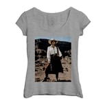 T-Shirt Femme Col Echancré Femme Cowboy Western Revolver Photo De Film Original Vintage