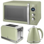 Swan Retro Green 1.5L Kettle, 2 Slice Toaster & 20L Digital Microwave Set