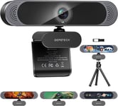 Webcam 4K, Webcam HD avec Microphone 8MP Webcam USB Autofocus Caméra Web, Cache Webcam et Trépied, Webcam pc Portable Webcam Streaming pour Windows, Mac, Zoom, Skype, Youtube