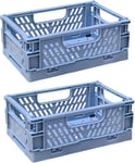 Caisse Pliable Plastique,Empilable Cagettes Plastique Pliable Paniers Rangement avec Poignée Panier Rangement Plastique pour Chambre à Coucher Bureau Cuisine (Bleu,15×10×6cm)