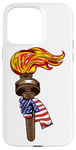 Coque pour iPhone 15 Pro Max Drapeau américain et torche 4 juillet patriotique américain