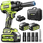 Robustrue 740Ft-lbs (1000N.m) Cordless Impact Wrench, 1/2 Brushless Impact Gun Battery Powered, 0-2400 RPM, 2x4.0Ah Battery, 4 Socket & Carry Box