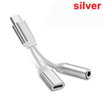 2in1 Headphone Adapter Type C To 3.5mm Jack Charging Cable Silver