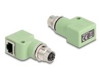 Delock M12-Adapter X-Kodet 8-Pins Kontakt Til Rj45-Kontakt Cat.5E Med Monteringshull 90° Vinklet Grønn