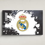 Licensed Décor Décoration murale en acrylique Real Madrid - Petite taille - 65 cm (l) x 40 cm (H) - Blason complet sur éclaboussures de couleur noir et gris