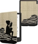 Étui Compatible Avec Pocketbook Verse/Verse Pro/Verse Color/Vivlio Light/Light Hd Coque - Étui À Rabat Magnétique Tablette Ereader Similicuir - Noir-Beige