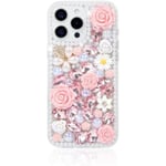 Bling Glitter Diamantfodral för iPhone 16 Pro Max, Lyxigt Kristall Rhinestone Glittrande Blommor Pärla Skyddande Co för Kvinnor Flickor