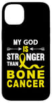 Coque pour iPhone 14 Plus Ruban jaune pour sensibilisation au cancer des os avec inscription Love God Support In July