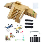 Skate Park Kit, Skate Park Kit Ramp Parts for Finger Skateboard Park Kit Part Training Props with 3 Finger Decks 2 Finger Bike Skates Scooters