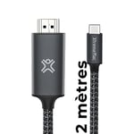 XtremeMac Câble USB-C vers HDMI (2M) 4K/60Hz pour iMac, MacBook, iPad, Samsung Galaxy et tous les autres appareils avec port USB C, gaine en nylon, connecteurs en aluminium - Space Gray