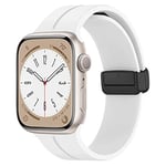 Bracelet magnétique compatible avec Apple Watch les bracelets 38 mm 44mm 45mm 49mm, bracelet en silicone souple réglable et confortable pour iWatch Ultra Series 8 7 6 5 4 3 SE Blanc