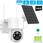 Trimec - Camera de surveillance exterieur solaire WiFi ptz 1080P pir Detection humaine avec Batterie rechargeable 7800mAh avec Carte sd 64G