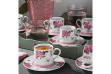 Adine Kaffeservis 12 Delar Porslin Vit/Rosa/Grön - Kaffekoppar & kaffemuggar