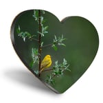 Heart MDF Coasters - Little Yellow Bird Tree Rain Nature  #45583