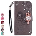 Rose-Otter Compatible pour Housse Coque Samsung Galaxy A11 Cuir Etui Paillette Brillante Porte Carte Portefeuille Flip Cover Motif Hibou Mandala Fleur Gris