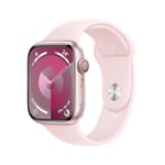 Apple Watch Series 9 (45 mm GPS + Cellular) Smartwatch avec boîtier Aluminium Rose et Bracelet Sport Rose pâle (M/L). Suivi de l’activité Physique, apps Oxygène sanguin et ECGrésistance à l’Eau