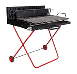 Dmora - Barbecue à bois sur roulettes, Made in Italy, coloris noir et rouge, 110 x 80 x h104 cm