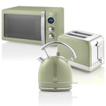 Retro Set Petit-Déjeuner Bouilloire 1,8L Grille-Pain 2 Tranches Micro-ondes 20L 850 Vert STRP2070GNEU